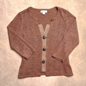 Vintage Y2K Crochet Knit Cardigan Sweater Button Up Coastal Peasant Boho Indie